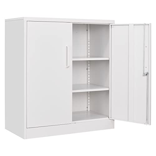 SISESOL Metal Storage Cabinet Locked Steel Cabinet with 2 Adjustable Shelves,Office Cabinet Locking Tool Cabinets,Kitchen Storage Cabinets Metal Locker Small Counter Height Storage Cupboard 36