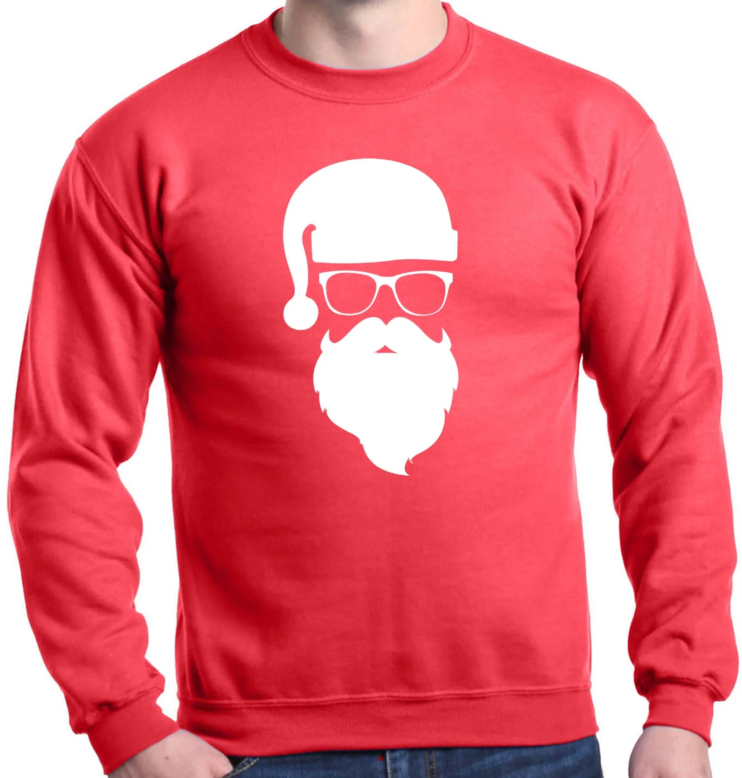 Shop4Ever Men's Hipster Santa with Glasses Christmas Crewneck Sweatshirt Small Red