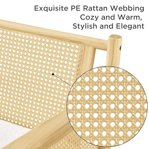 Yaheetech Accent Chair, Boucle Vanity Chair with Rattan Back Arms, Mid Century Chair Upholstered Living Room Chair Lounge Chair Bedroom Balcony White