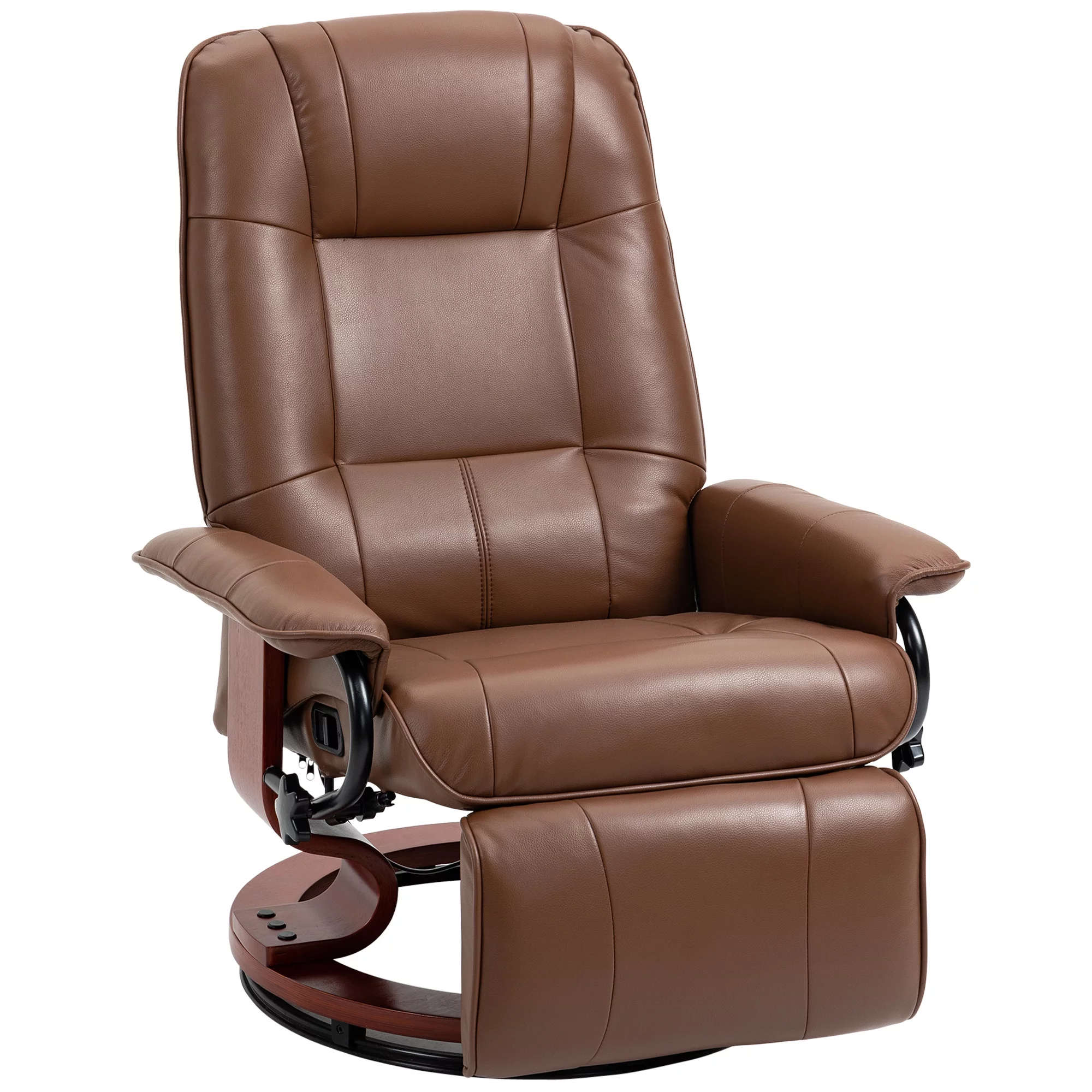 HOMCOM Faux Leather Manual Recliner with Swivel Wood Base, Brown