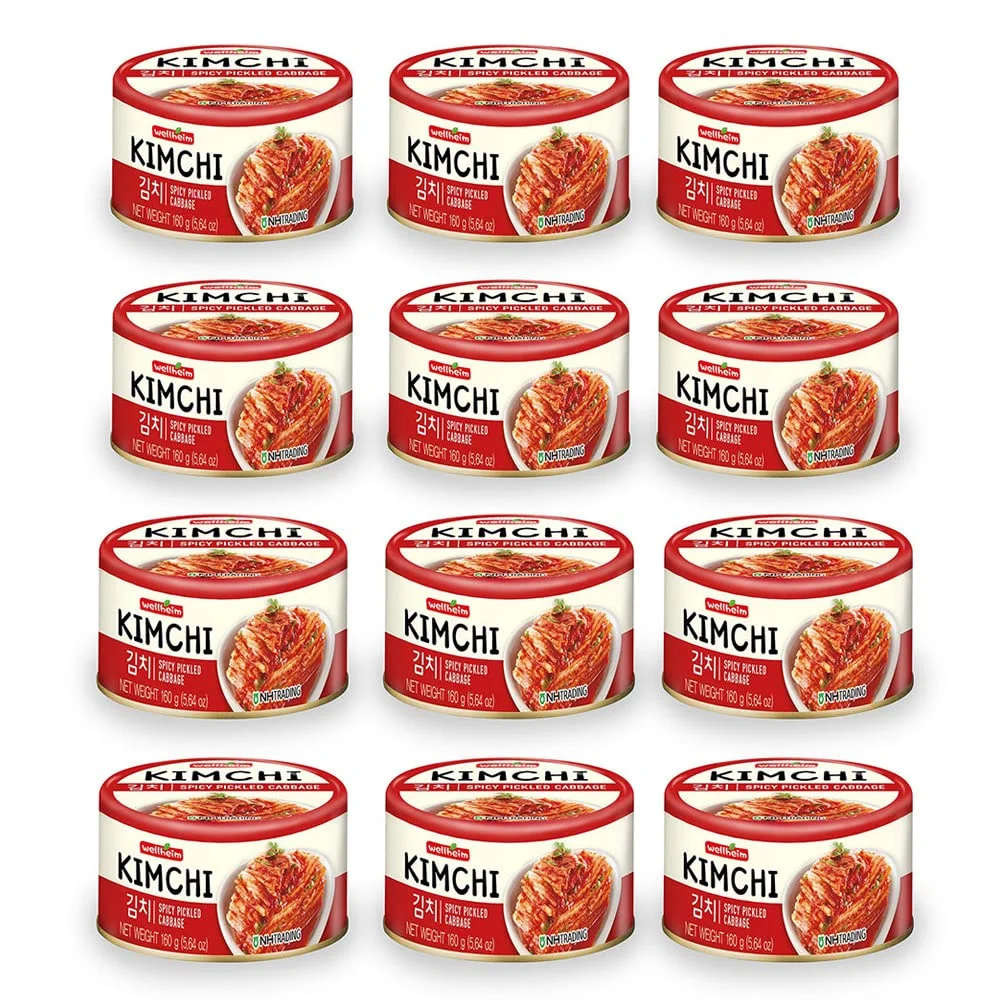 Wellheim Canned Kimchi, Spicy Pickled Cabbage, Product Of Korea, 농협 웰하임 김치, 100% 한국산 (160G/5.64 Oz) (12 Cans)