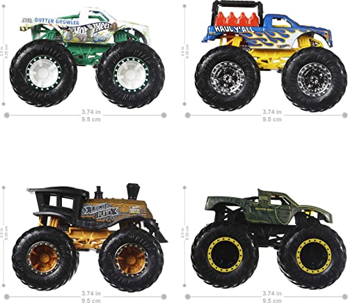 Hot Wheels Monster Trucks Set of 4, 1:64 Scale 4-Pack of Toy Trucks, Collectible Vehicles (Styles May Vary)