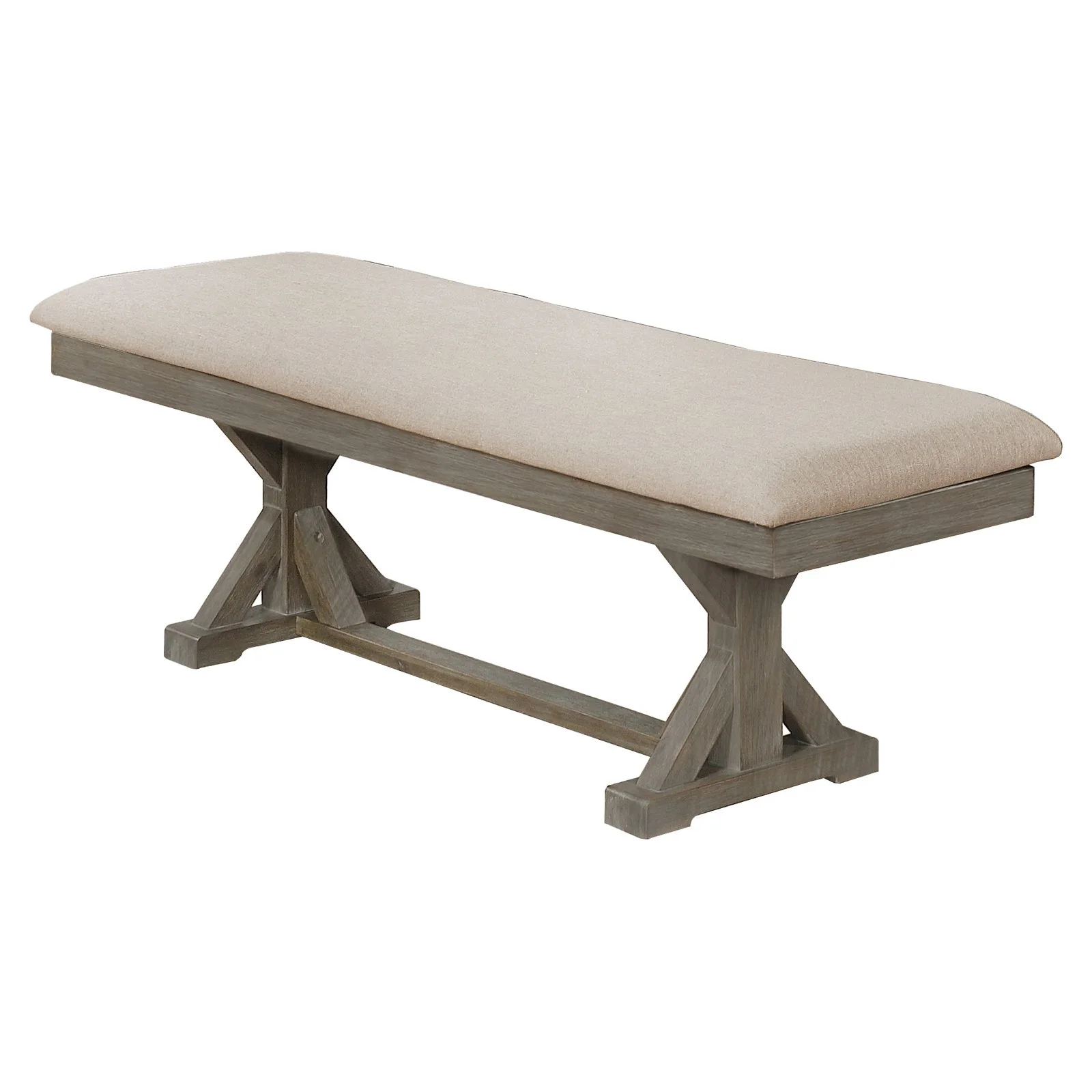 Gray Linen Dining Bench with Rustic Gray Brown Wood in Standard Height