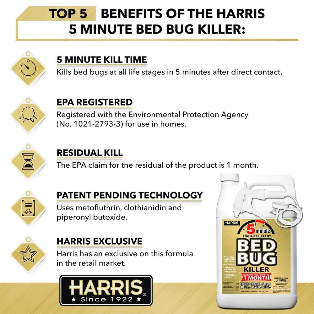 Harris 5 Minute Egg Kill and Resistant Bed Bug Killer 1 Gallon with Trigger Spray