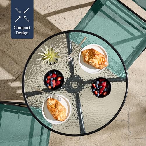 Best Choice Products 3-Piece Patio Bistro Dining Furniture Set w/Glass Tabletop, 2 Folding Chairs, Steel Frame, Polyester Fabric - Gray