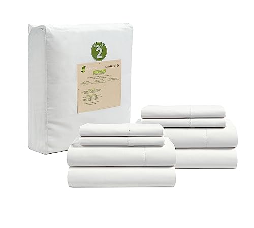LANE LINEN 100% Organic Cotton Queen Sheets, 8Pc Queen Bed Sheets, Soft & Breathable Queen Size Sheets, Crisp Percale Weave, Hotel-Quality Bedding Sheets & Pillowcases - White Sheets (2 Pack)
