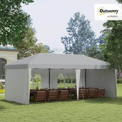 Outsunny 10' x 20' Pop Up Canopy Tent with 4 Sidewalls, Heavy Duty Tents for Parties, Outdoor Instant Gazebo with Carrying Bag for Garden, Patio, White