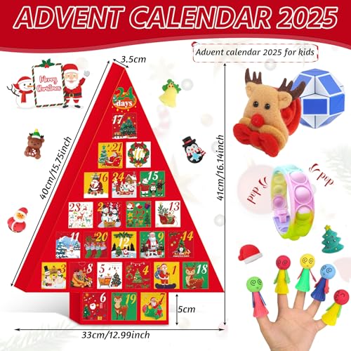 Fidget Advent Calendar, 24 Days Surprise Christmas Gifts, 2025 Christmas Countdown Advent Calendars for Kids, Fidget Toys Surprise Gifts Sensory Toy for Boys Teens Adults Girls