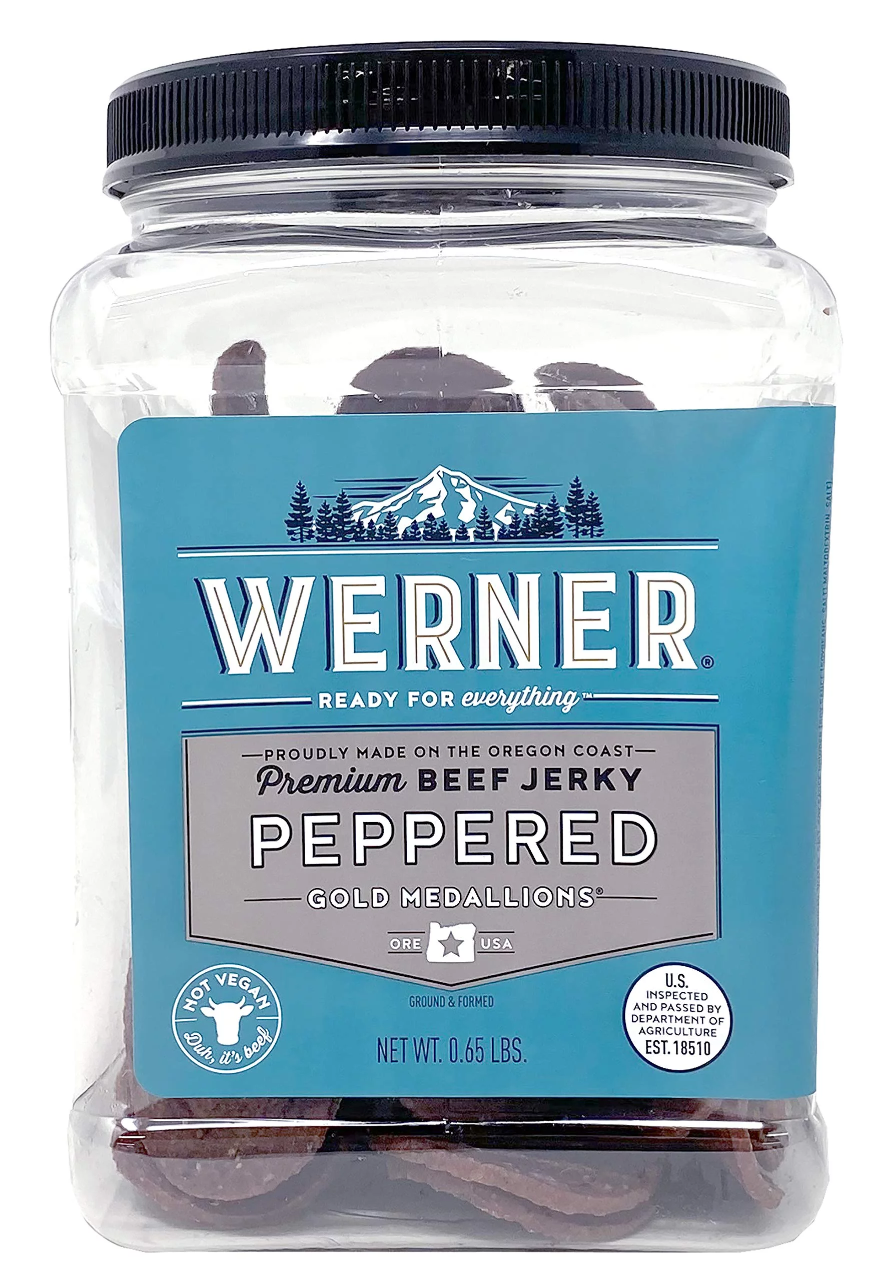Werner Peppered Jerky Medallions Circle Jerky Slices - Bulk Pepper Beef Jerky 11.8 Ounces, Made in the USA