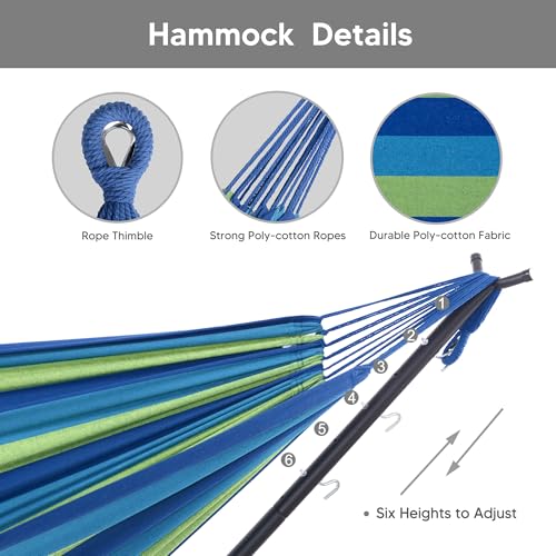 SUNCREAT 2-in-1 Hammocks Hammock Chair with Stand, 475 lbs Capacity, Heavy Duty Two Person Hammock with Stand, Patent Pending, Blue Stripe