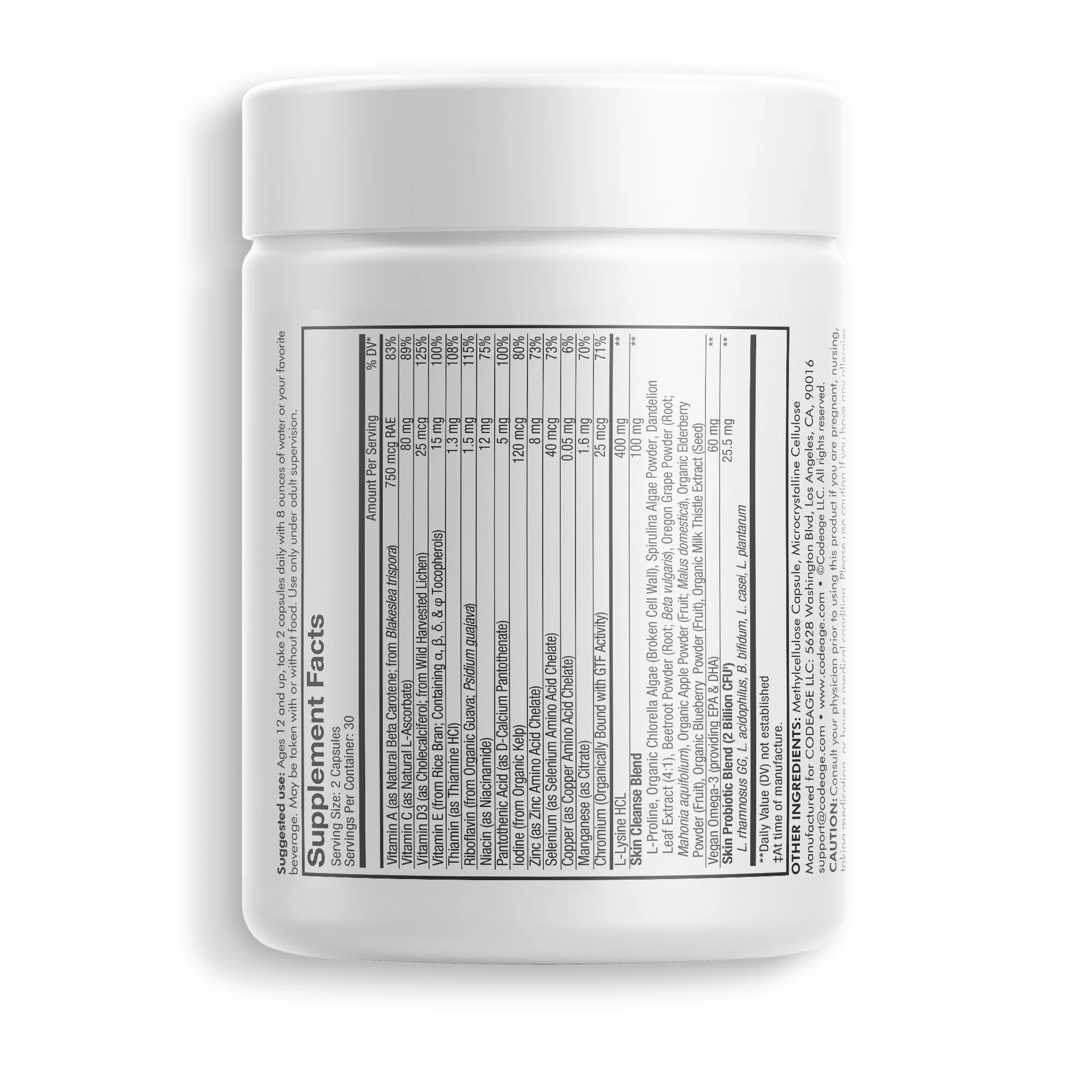 Codeage Teen Clearface, Vitamins A, C, D3, E, Pantothenic Acid, Niacin, Zinc, Probiotics, Omega-3, 60 ct