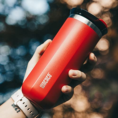 WACACO Octaroma Classico Vacuum Insulated Coffee Mug, Double-wall Stainless Steel Travel Tumbler With Drinking Lid, 6 fl oz (180ml), Carmine Red