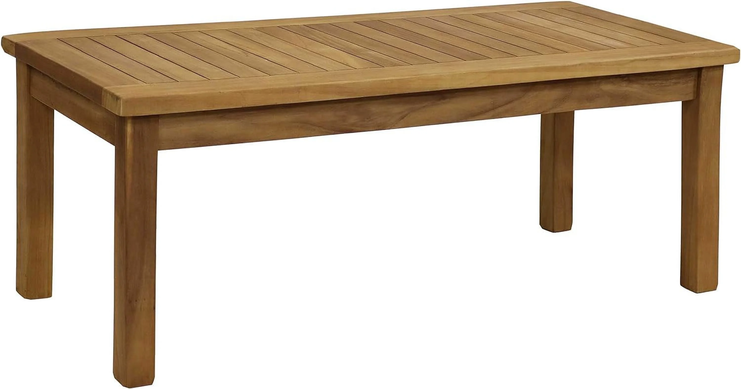 Solid Teak Rectangular Outdoor Coffee Table - Light Brown Wood Stain Finish