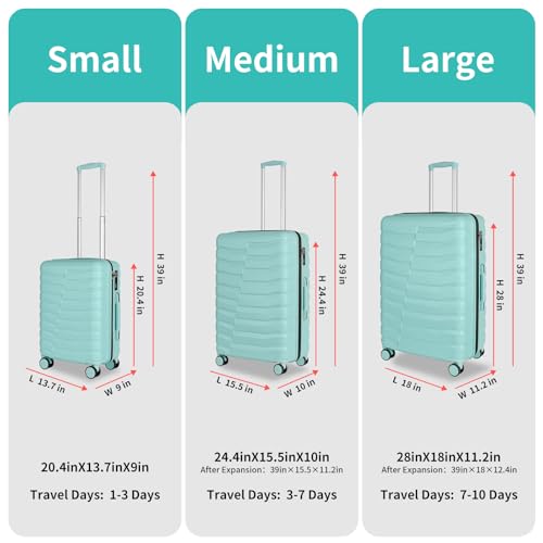 Lightweight Luggage with Spinner Wheels & YKK Zipper, 3-Piece Travel Suitcase ABS+PC Hardshell Luggage Set with TSA Lock, Light Avocado Green (20+24+28 inch)