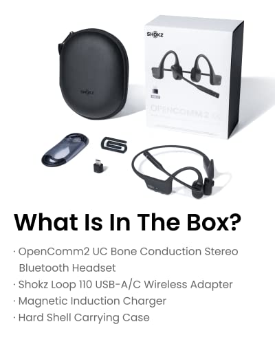 SHOKZ OpenComm2 UC - Bone Conduction Bluetooth Stereo Computer Headset with Boom Mic - USB-C Compatible with PC and Mac - Zoom Certified, with Bookmark
