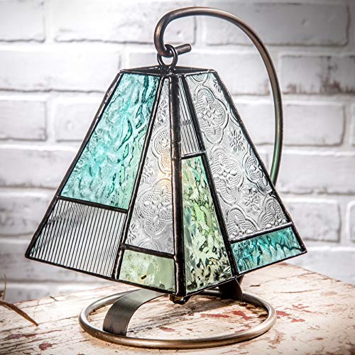 Small Lamp Tiffany Styled Stained Glass Decorative Accent Night Light Table Top Home Décor Bedroom, Bathroom, Nursery J Devlin Lam 710 (Windsor Blue)