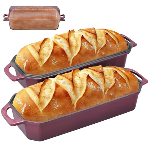Bread Pan Cast Iron Loaf Pan with Lid Bread Loaf Pan 9x5 Inch Loaf Pan Enameled Cast Iron Sourdough Loaf Pan, DarkCyan