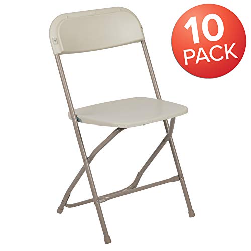 EMMA + OLIVER Set of 10 Plastic Folding Chairs - 650 LB Weight Capacity Lightweight Stackable Folding Chair in Black