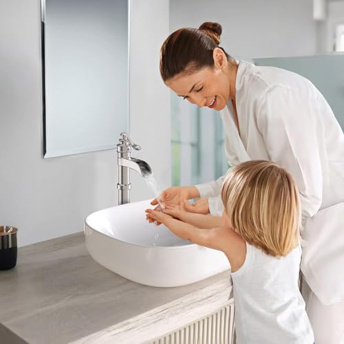 Vessel Sink Faucet, Oil Rubbed Bronze Black Bathroom Faucet, Farmhouse Waterfall Sink Faucet Single Hole with Pop Up Drain Assembly Without Overflow One Hole Mixer Tap Deck Mount