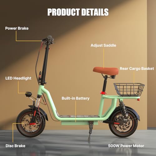 iScooter Electric Scooter with Seat, 37/21 Miles Long Range & 28/19/15.6 MPH Top Speed, 14