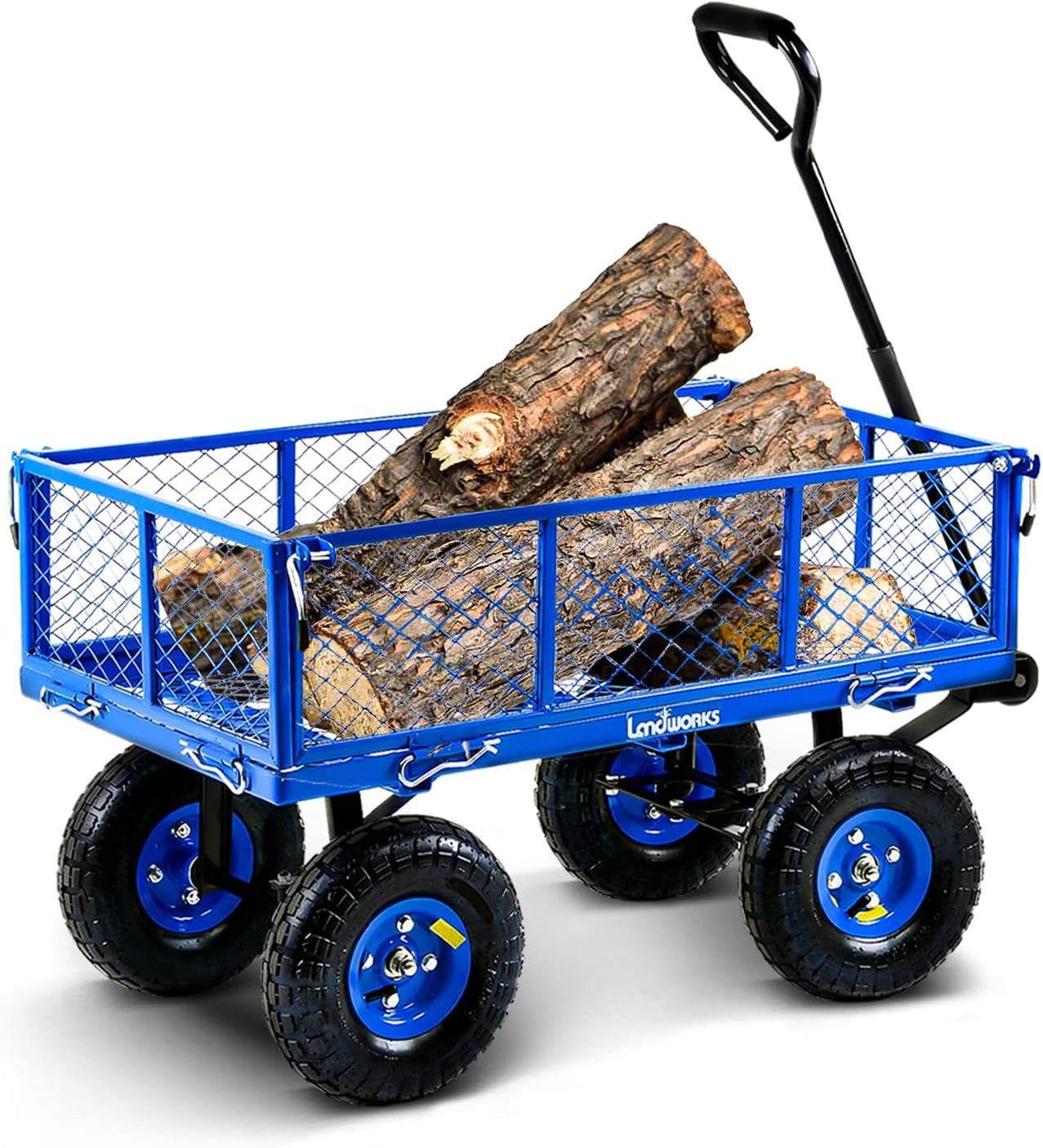 Landworks Lawn & Garden Utility Cart/Beach Wagon, All Terrain, w/Heavy Duty Removable Side Meshes, 400 lbs Cap, Blue