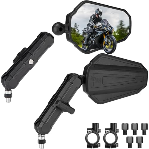 KEMIMOTO Adventure Motorcycle Mirrors M8 M10 Bolt Handlebar Mount Adjustment Universal Rearview Mirrors Convex Foldable 360 Degrees Compatible with ATV Scooter Dirt Bike