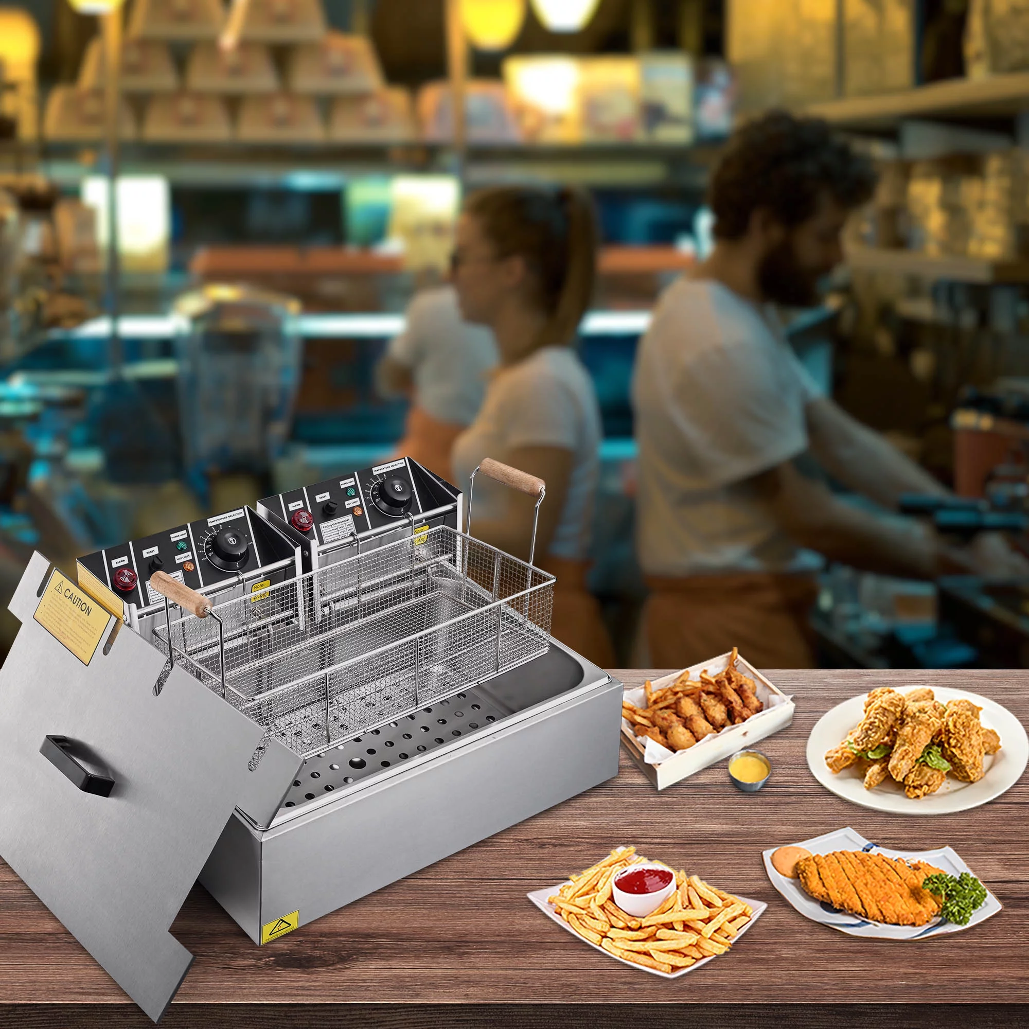 Wechef 5000W 20L Electric Deep Fryer Stainless Steel Single Large Tank Basket Lid Countertop Commercial Restaurant