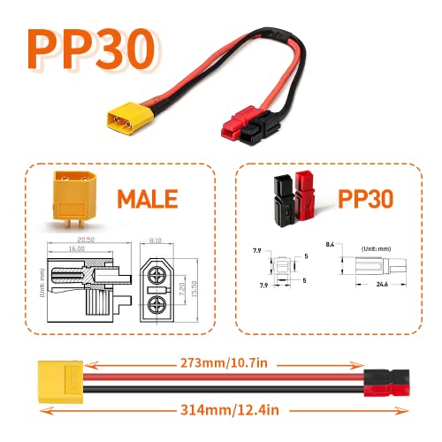 Electric Bike Battery Cable Adapter PP30/XT60/Bullet Connector Ebike Battery Cable for Electric Bike Accessories