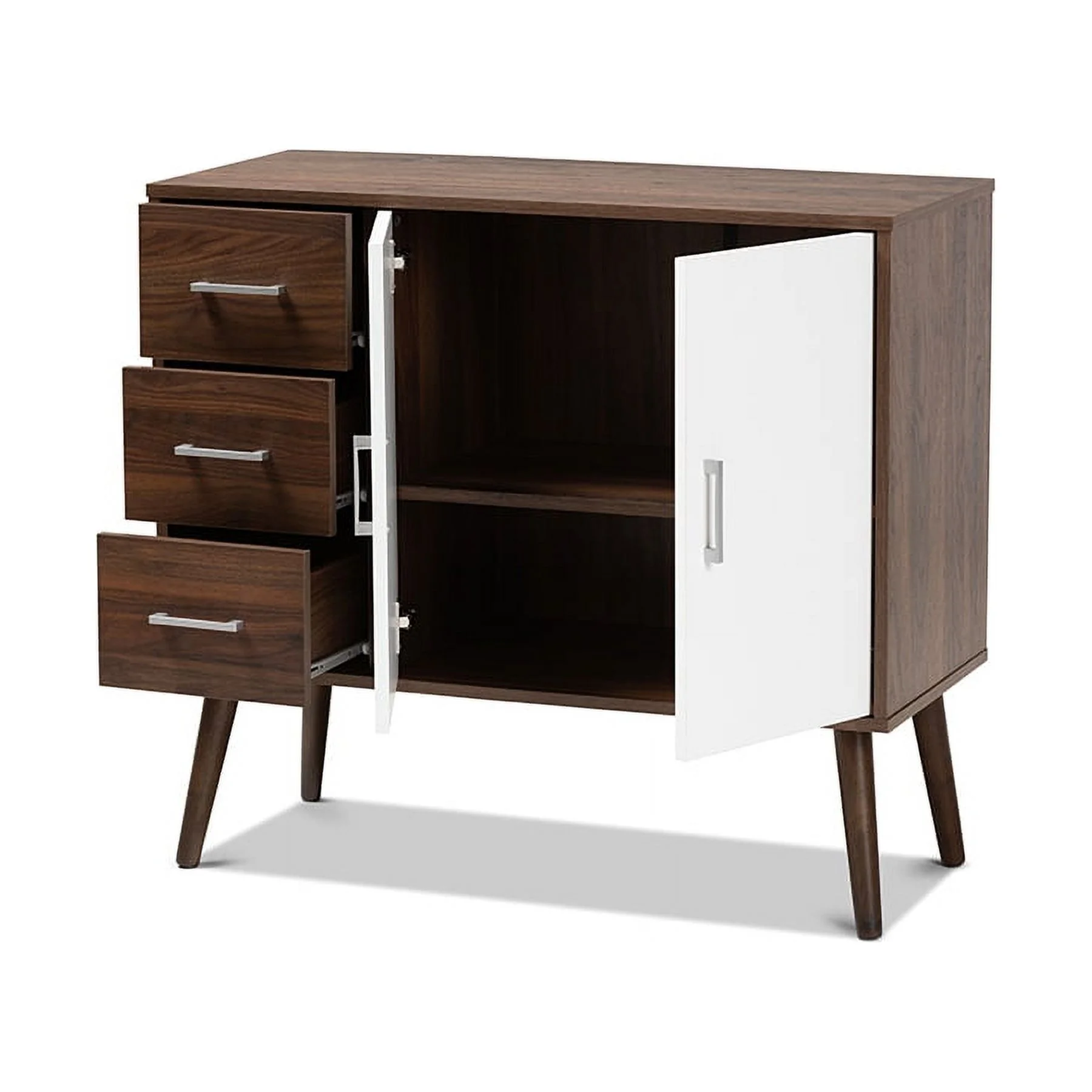 Leena Mid-Century Modern Two-Tone White and Walnut Brown Finished Wood 3-Drawer Sideboard Buffet