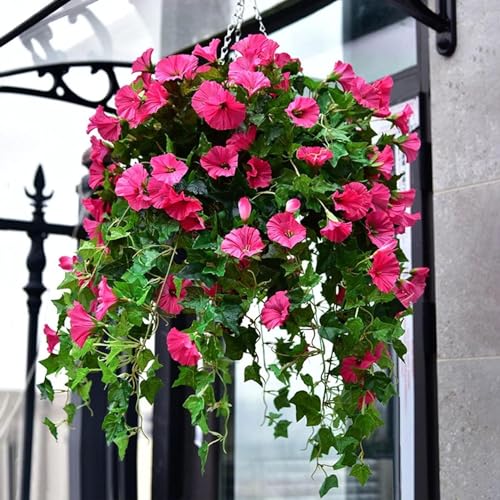 MXZ 26in Uv Simulation Artificial Flower,24 Bunches Artificial Morning Glories,Fade Resistant Outdoor Flowers,Fake Petunias,Realistic Outdoor Artificial Flowers