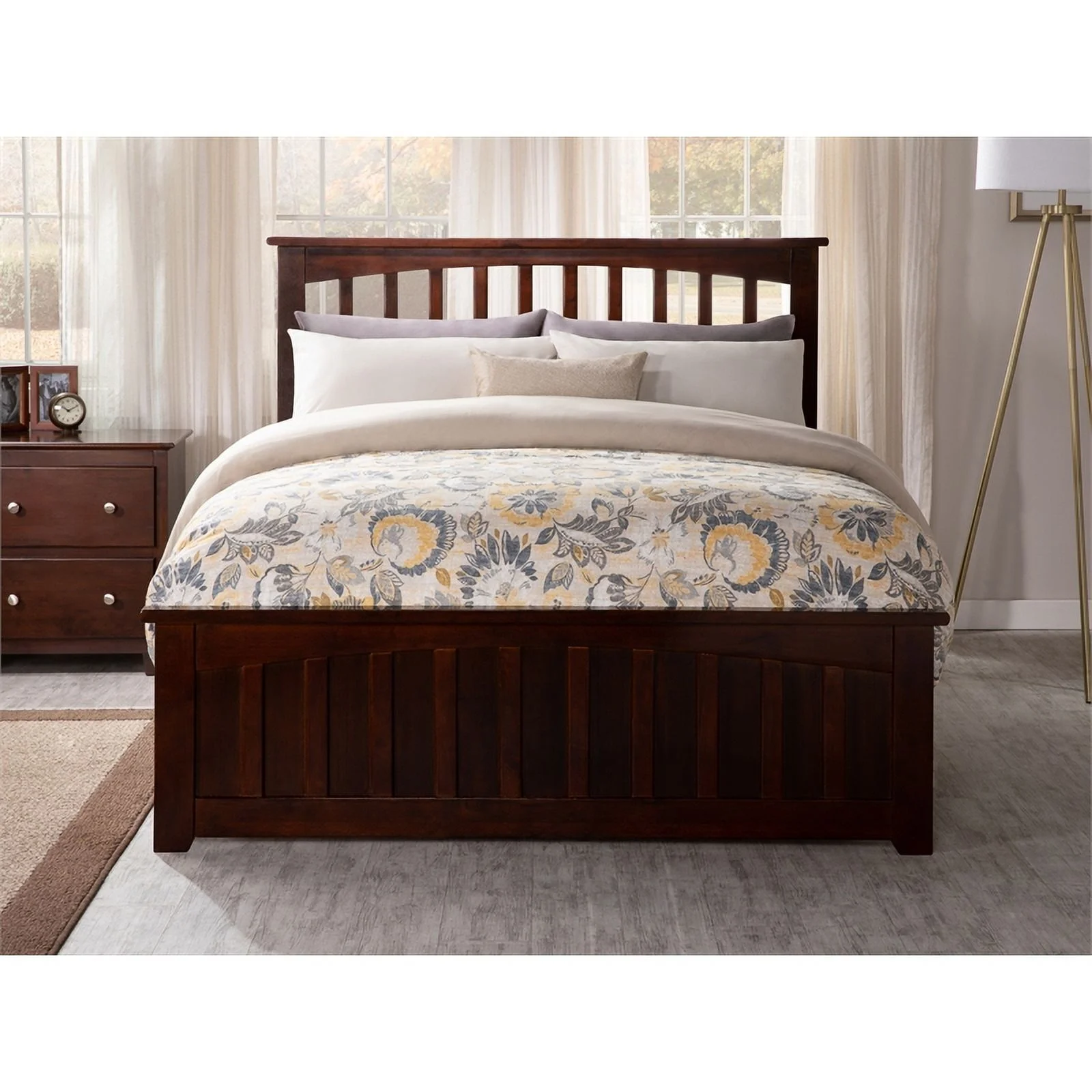 Leo & Lacey Farmhouse Solid Wood Full Spindle Bed with Headboard in Walnut