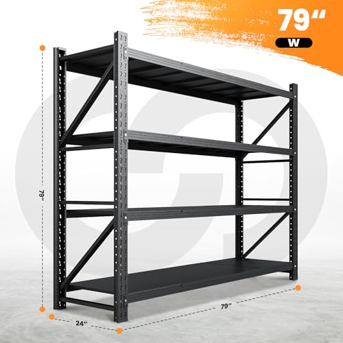 79” W Heavy Duty Garage Shelving, 7000LBS Metal Storage Shelves, 4 Tier Storage Rack Shelf, Steel Industrial Shelving, Adjustable Standing Shelf for Basement/Warehouse 79