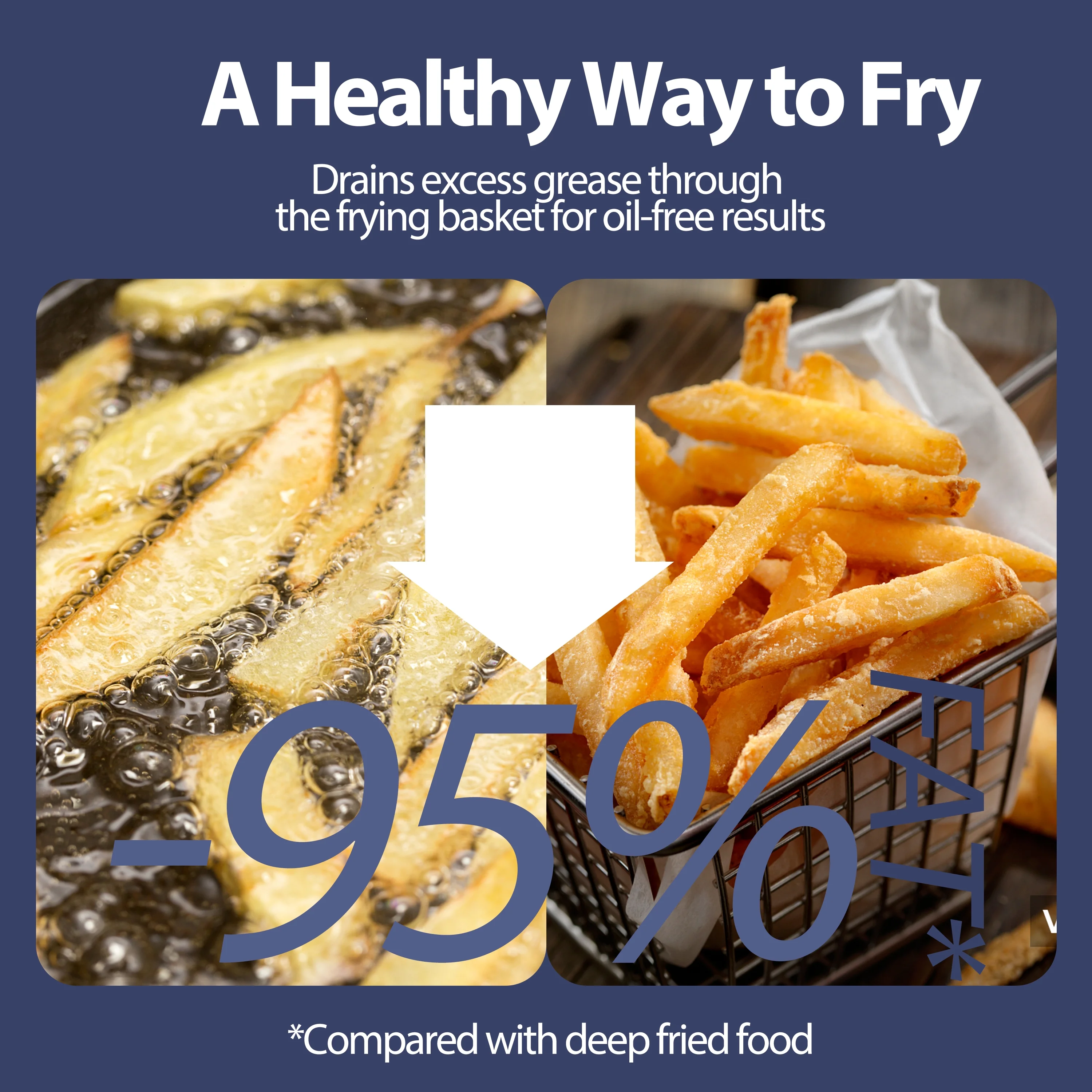 JKM Air Fryer 4.7 Quart, mechanical Air Fryer Oven, Adjustable Timer & Temp, No Oily Smoke Frying Cooking, Auto Shut Off, 1500W, Navy Blue