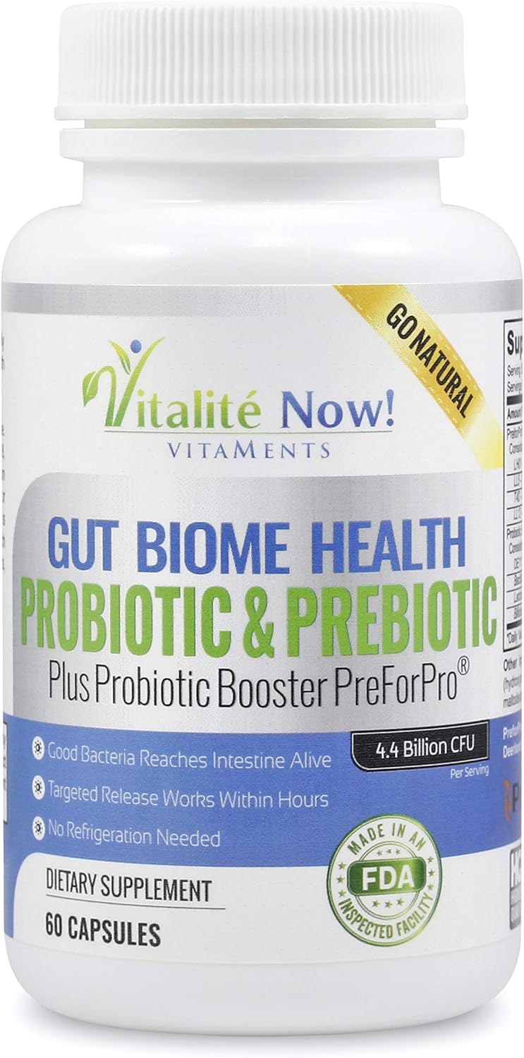Premium Probiotic plus Ultimate Prebiotic - Gut Biome Builder & Restoration - 4.4 Bn CFU - Best for Women & Men - Bacteria Reaches Intestine within Hours - No Refrigeration - Bacillus Subtilis