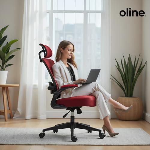 Oline ErgoAir Ergonomic Office Chair – Adjustable Lumbar Support, Flip-Up Armrests, Mesh Computer Desk Chair, Swivel Rolling Executive Gaming Chair for Home & Office (Black)