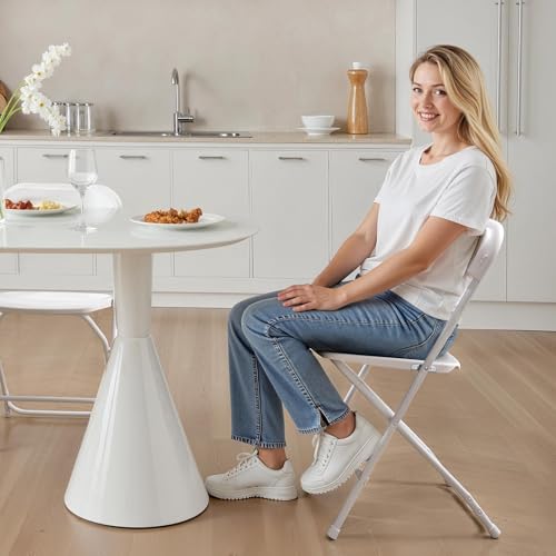 VEVOR 4 Pack Folding Chairs, Foldable Plastic Chair with Reinforced Metal Frame, Heavy Duty Portable Party Chairs, Stackable Indoor Outdoor Seat w/Non-Slip Feet for Event Dining Patio, 350lbs Capacity