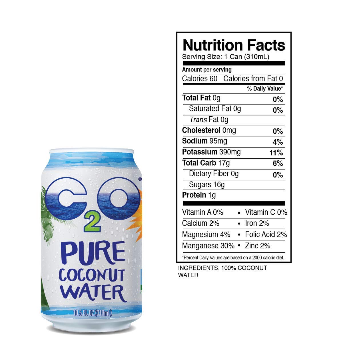 C2O Pure Coconut Water | Plant Based | Non-GMO | No Added Sugar | Essential Electrolytes | 10.5 Fl Oz (Pack of 24)