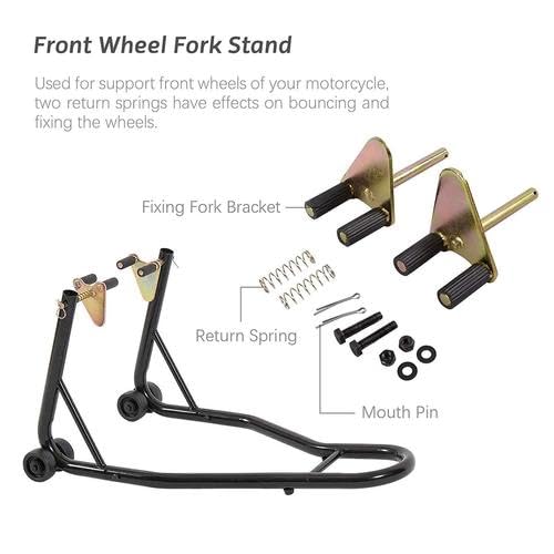 Motorcycle Front Wheel Lift Stand 485LBS Paddock Stands, Black (orignal fork head)