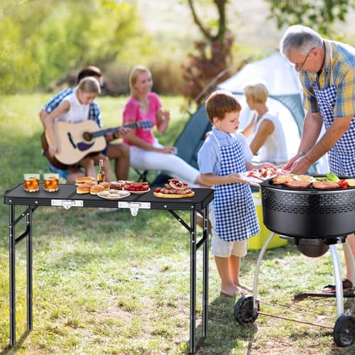 Folding Camping Table, 3ft Small Folding Table Portable 3 Adjustable Height Max 27.5