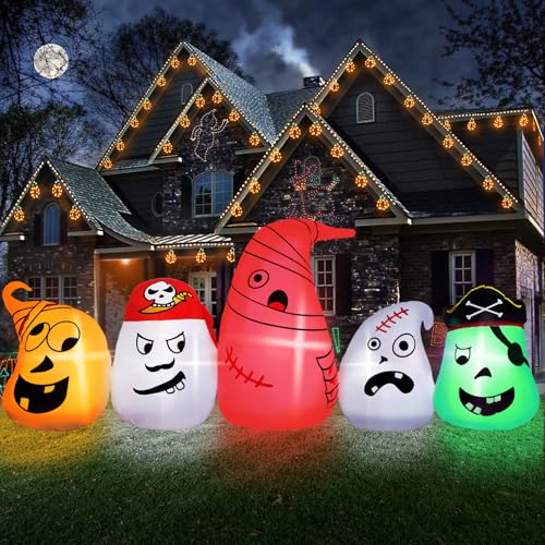8FT Long Halloween Inflatables Pumpkin Outdoor Decorations, 7 Blow Up Inflatable Pumpkin for Yard with Cat Built-in LED Lights for Halloween Decorations Party Yard Garden Lawn