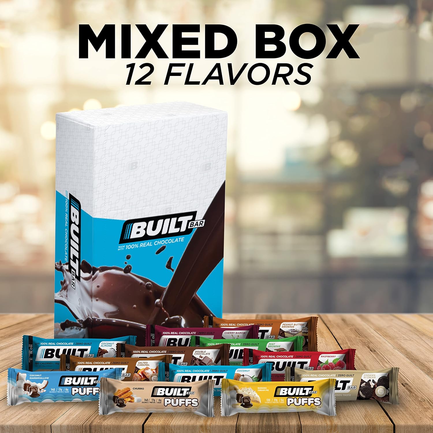 Built Bar 12 Pack High Protein and Energy Bars - Low Carb, Low Calorie, Low Sugar - Covered in 100% Real Chocolate - Delicious, Healthy Snack - Gluten Free (12 Flavor Mixed Box)