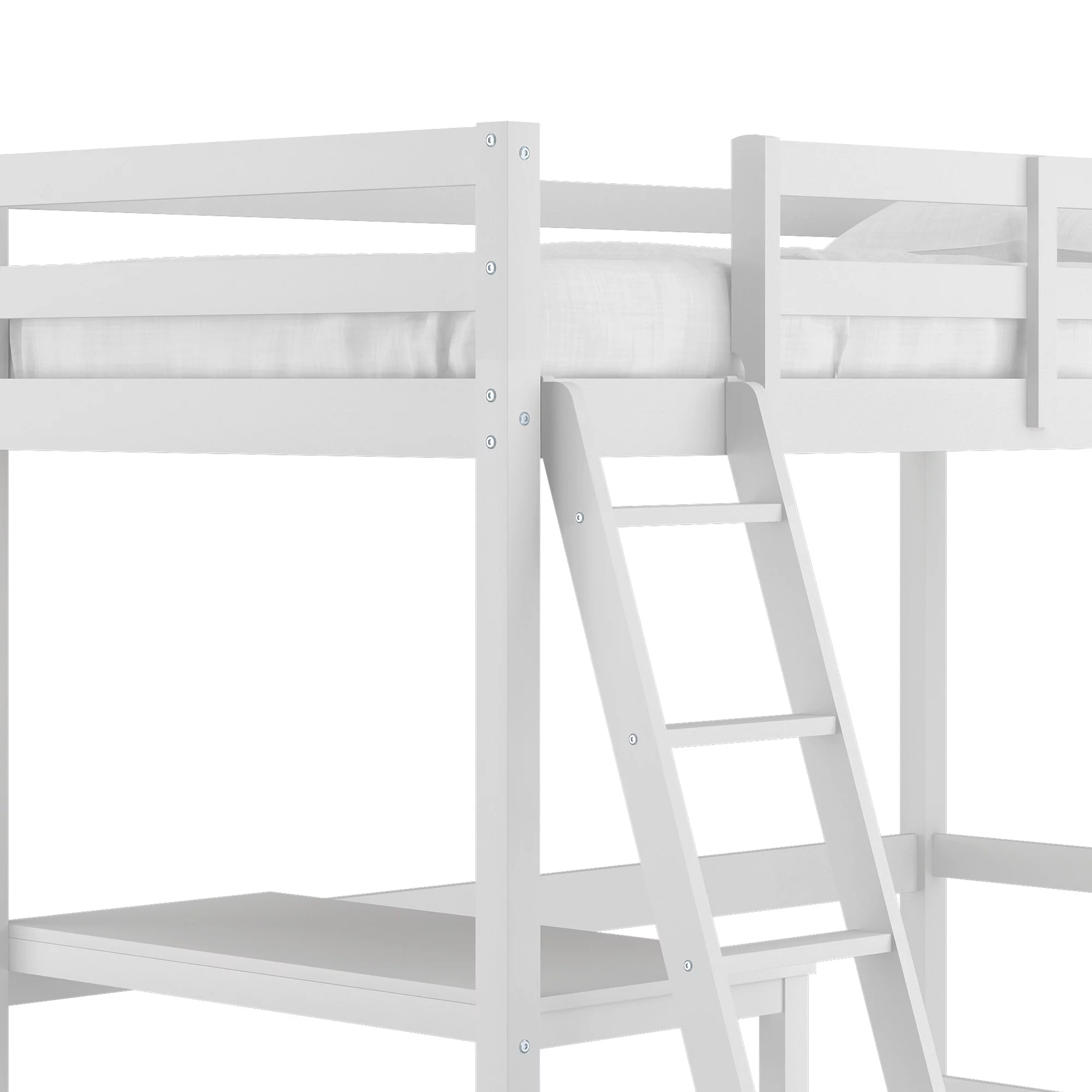 Hillsdale Campbell Wood Twin Loft Bunk Bed with Desk, White