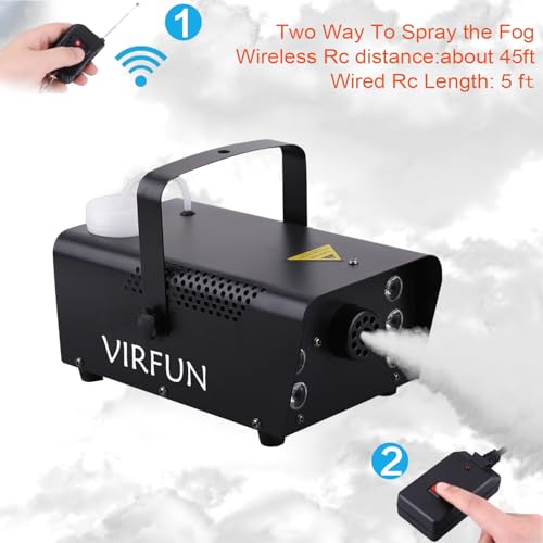 Fog Machine, 6 LED Lights with 12 Colors Effect, VIRFUN Smoke Machine with Wireless&Wired Remote Control for Parties, Halloween, Outdoor, Indoor, Wedding and Stage Effect, 500ml Tank