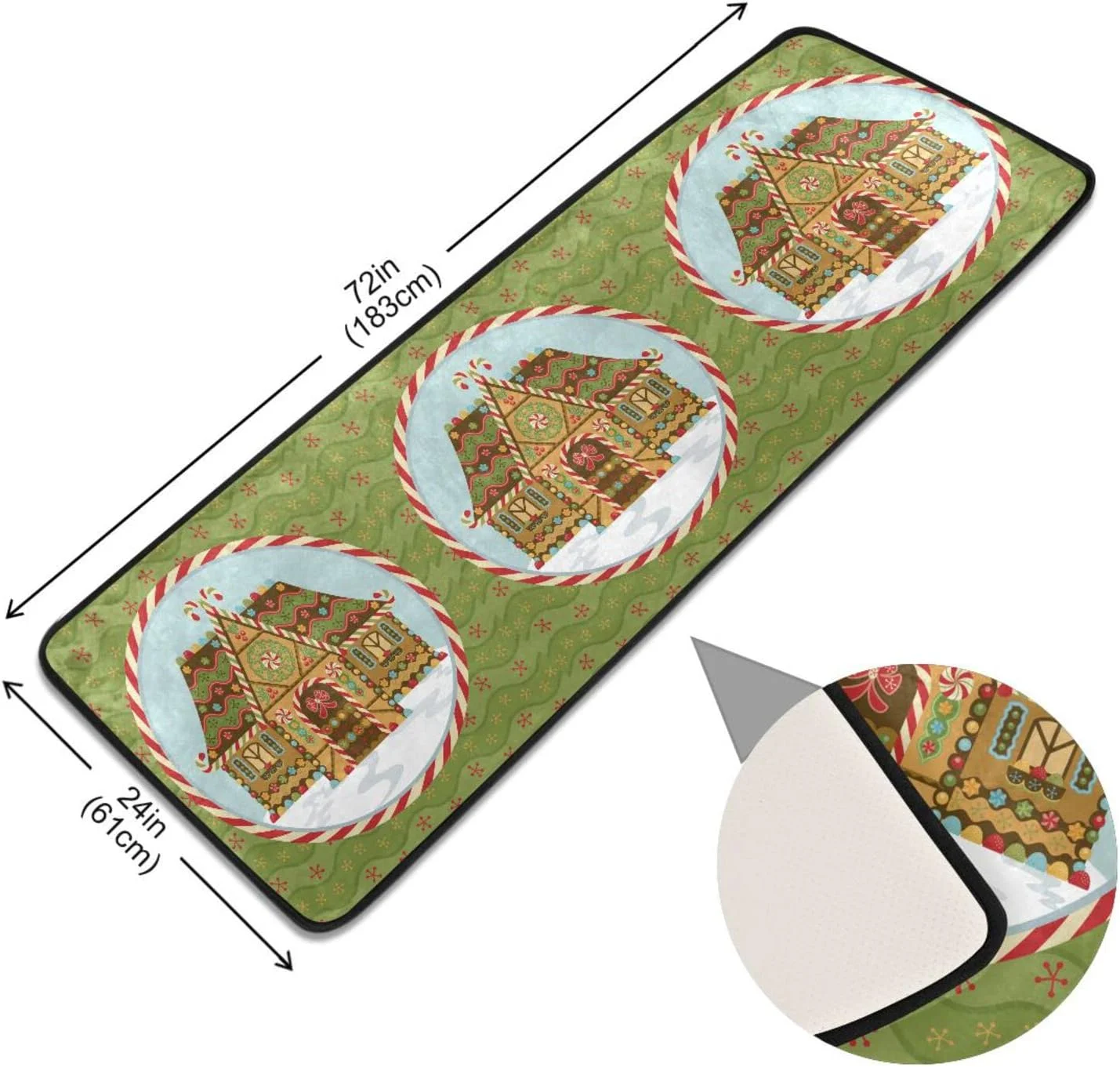 SKYSONIC 2X6 Feet Christmas Gingerbread House Runner Rug with Rubber Backing, Adorable Candy Cane Non Slip Entryway Rug Runner Washable Soft Area Rug Carpet for Hallway Bedroom Kitchen Decor