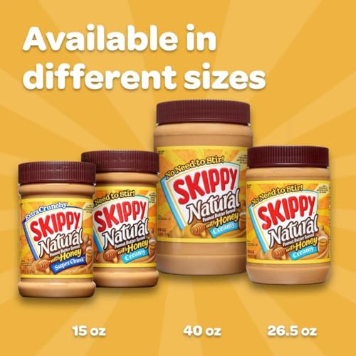 SKIPPY Natural SUPER CHUNK Peanut Butter Spread 7 G Protein per Serving Regula，15.00 oz - Pack of 2 with Supreme Box