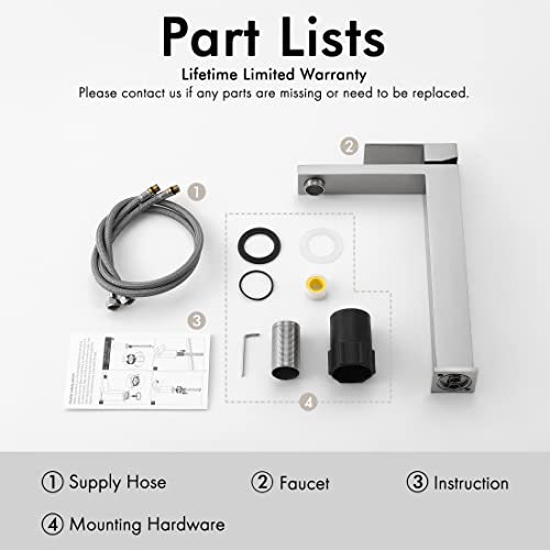 KES Vessel Sink Faucet, Black Bathroom Faucets, Tall Bathroom Faucets with Sink Drain with Overflow, L3156BLFF12-BK-C1