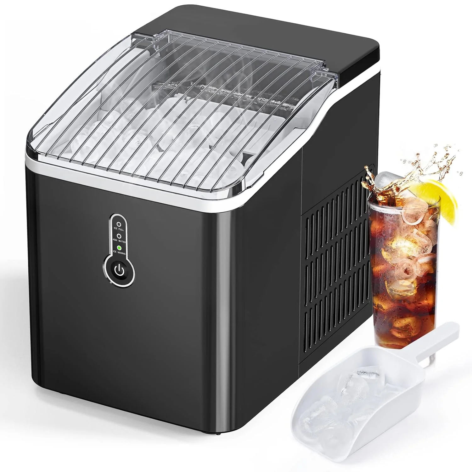 Ice Makers Countertop, Portable Ice Machine with Self-Cleaning, 26 lb/24h, 9 Cubes in 6-8 Mins, One-Click Operation, Compact Cube Scoop/Basket, Ideal for Home/RV/Kitchen/Office/Bar, Black