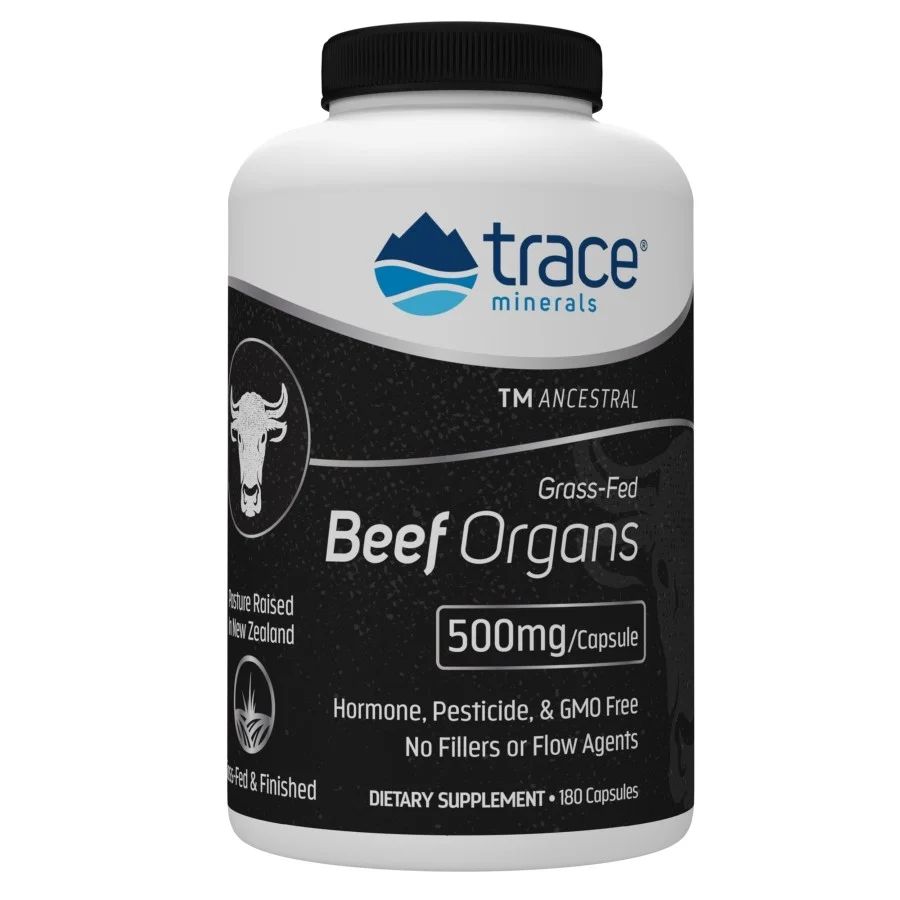 Trace Minerals Ancestral Beef Organ Capsules Supplement, Pasture Raised, Grass Fed & Finished, Paleo & Keto Friendly, 180 Count, 30 Servings