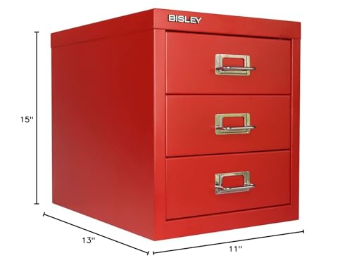 Bisley 10-Drawer Steel MultiDrawer Cabinet - Black, Chrome Pull Handles with Label Holders, Powder-Coated Steel, Removable Drawers, Fits Under Most Desks, Labels Included