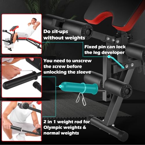 OPPSDECOR Adjustable Weight Bench with Leg Extension, Leg Curl - 800 LBS Heavy Duty Workout Bench for Home Gym - Preacher Curl, Flat, Incline, Decline Sit Up - Full Body Workout